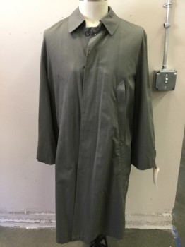 Mens, Coat, Trenchcoat, LONDON FOG, Dk Gray, Cotton, Polyester, Solid, 42 R, Single Breasted, Collar Attached,