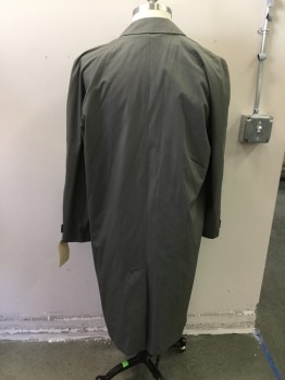 Mens, Coat, Trenchcoat, LONDON FOG, Dk Gray, Cotton, Polyester, Solid, 42 R, Single Breasted, Collar Attached,