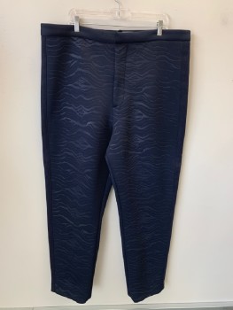 Mens, Sci-Fi/Fantasy Pants, NO LABEL, Navy Blue, Polyester, Abstract , 44, F.F, Texture Fabric, Zip Front, Made To Order