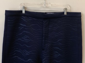 Mens, Sci-Fi/Fantasy Pants, NO LABEL, Navy Blue, Polyester, Abstract , 44, F.F, Texture Fabric, Zip Front, Made To Order