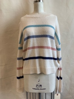Womens, Pullover, RAILS, Ivory White, Dusty Blue, French Blue, Dusty Pink, Navy Blue, Wool, Synthetic, Stripes - Horizontal , S, Round Neck,  Ribbed Trim
