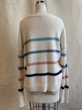 Womens, Pullover, RAILS, Ivory White, Dusty Blue, French Blue, Dusty Pink, Navy Blue, Wool, Synthetic, Stripes - Horizontal , S, Round Neck,  Ribbed Trim