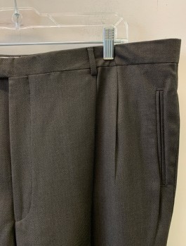 Mens, Suit, Pants, CARLO SCOTTI, Brown, Polyester, Synthetic, 2 Color Weave, 42/30, Pleated Front, 4 Pockets,