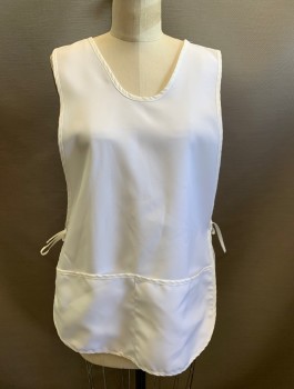 N/L, White, Polyester, Solid, Scoop Neck, 2 Pockets/Compartments at Hem, Open Sides with Self Ties, Multiples