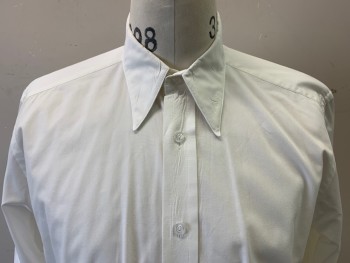 Mens, Dress Shirt, DARCY, White, Cotton, Solid, 34, 15.5, Button Front, Long Sleeves, French Cuffs,  Long Pointed Collar