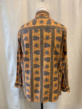 ANTO, Yellow, Red-Orange, Lt Brown, Gray, Dk Gray, Poly/Cotton, Tie-dye, Abstract , Collar Attached, Button Front, Long Sleeves, 4 Flap Pockets