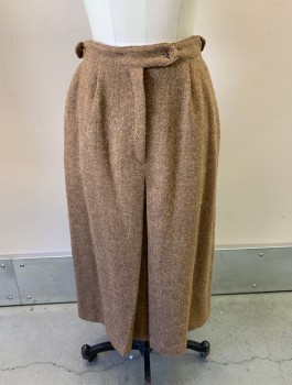 N/L, Lt Brown, Wool, Solid, Heavy Fabric, Hem Below Knee, 1" Wide Waistband With Straps/Buckles At Sides, Box Pleat At CF Hem