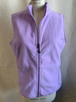 Womens, Vest, FUINLOTH, Lavender Purple, Polyester, Solid, M, Fleece, Zip Front, 2 Pockets With Invisible Zippers