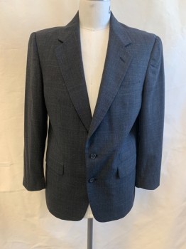 AUSTIN REED , Dk Gray, Black, Blue, Wool, Plaid, Notched Lapel, Single Breasted, Button Front, 2 Buttons, 3 Pockets