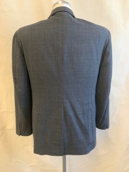 AUSTIN REED , Dk Gray, Black, Blue, Wool, Plaid, Notched Lapel, Single Breasted, Button Front, 2 Buttons, 3 Pockets