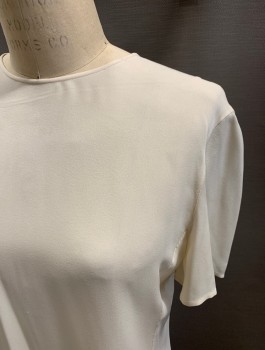 GIORGIO ARMANI, Off White, Silk, Solid, S/S, Button Back, CN, Coverred Placket