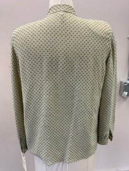 GIORGIO ARMANI, Beige, Tan Brown, Teal Blue, Polyester, Nylon, Dots, Crepe, Stand Collar,bf  Pleated CF Hidden Placket, L/S, Shoulder Pads