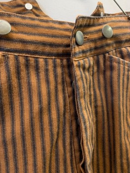 Mens, Historical Fiction Pants, NL, Lt Brown, Black, Cotton, Stripes - Vertical , 30, 30, Button Front, 4 Buttons on Front Waist,  4 Pockets, Adjustable Strap on Back, Velcro on Inside Front
