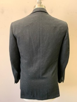Mens, 1950s Vintage, Suit, Jacket, STONE-FIELD, Black, Lt Blue, Wool, Speckled, 40R, Single Breasted, Peaked Lapel, 2 Buttons, 3 Pockets, Double Vents in Back, Half Lining Inside
