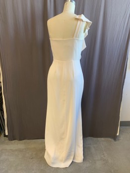 Womens, Evening Gown, LAUNDRY, White, Polyester, Solid, 8, One Shoulder with Ruffle Panel, Sweetheart Neck, Side Zip, Off Center, Floor Length Hem
