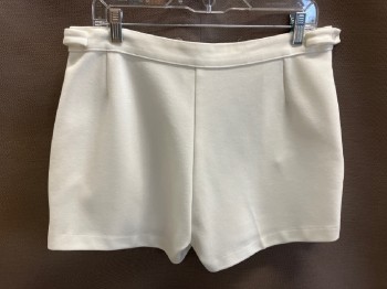 Mens, Shorts, WHITE STAG, White, Polyester, Solid, W:34, Tennis, Heavy Knit, Zip Front, Tab Waist, Adjustable Button Tabs Side Waist, 2 Slant Pckt, Navy Stag Logo Left Hip, Hem Notches
