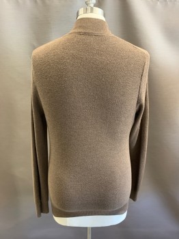 Mens, Pullover Sweater, LIZ CLAIBORNE, Brown, Poly/Cotton, M, Mock Neck, 1/4 Zip Front