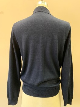Mens, Pullover Sweater, LINEA UOMO, Navy Blue, Wool, Solid, M, Moc-neck, L/S,