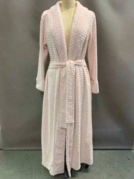 NO LABEL, Baby Pink, Polyester, Textured Fabric, L/S, Shawl Collar,  Open Front,  With Waist Tie