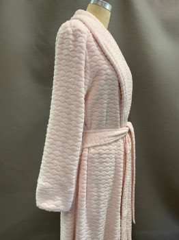 NO LABEL, Baby Pink, Polyester, Textured Fabric, L/S, Shawl Collar,  Open Front,  With Waist Tie