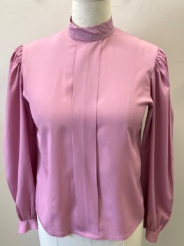 N/L, Orchid Purple, Polyester, Solid, Stand Collar, Half Btn Back, Box Pleat CF, Gathered L/S