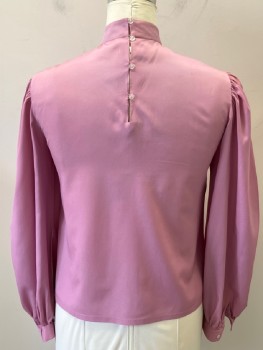 N/L, Orchid Purple, Polyester, Solid, Stand Collar, Half Btn Back, Box Pleat CF, Gathered L/S