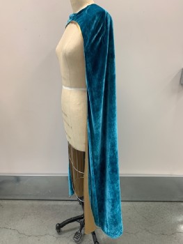Womens, Historical Fiction Cape, NO LABEL, Turquoise Blue, Polyester, Cotton, Solid, OS, Velvet Texture, Hook And Snap Button Front, Made To Order,