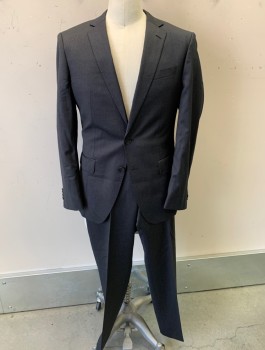 Mens, Suit, Jacket, BOSS, Charcoal Gray, Wool, Solid, 40R, Notched Lapel, 3 Pockets , 2 Button Front, 2 Back Vent