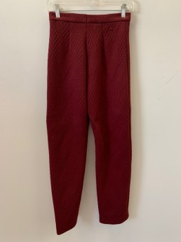 Womens, Sci-Fi/Fantasy Pants, NO LABEL, Red Burgundy, Cotton, Polyester, Textured Fabric, 25/29, F.F, Vertical Front Piping, Zip Front,