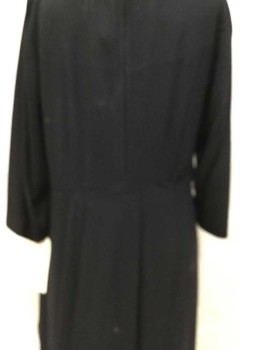 Womens, Dress, STEVENSON'S, Black, Synthetic, Solid, W 34, B 38, Ribbed Black Bow-tie Detail Along Wide Neck, 3/4 Sleeves, 5" Band Dropped Waist W/2 Rows Of matching Bow-tie Design On Skirt, Flair Bottom, Zip Back,