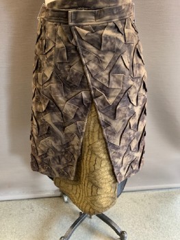 Womens, Sci-Fi/Fantasy Skirt, N/L, Brown, Mushroom-Gray, Khaki Brown, Tan Brown, Synthetic, Cotton, Mottled, W28, Velcro Snap On Waist Band , Front Slit  With Geometric Pleading , Khaki, Texture Panel On Front