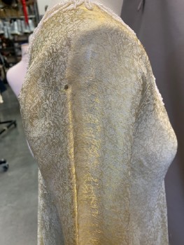 Womens, Historical Fiction Dress, MTO, Gold, Cream, Polyester, Beaded, Floral, B36, 6, L/S, Double V-N With Beaded Fringe, *stained Front & Back, Small Hole In Shoulder* Tiny Arms, Pit Stains