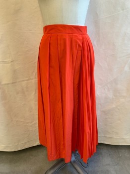 Womens, Skirt, Below Knee, SPORT MAX, Red-Orange, Poly/Cotton, Solid, 2, A-line Skirt, Pleated Skirt, Smaller Pleats on Left Side, Zip Side