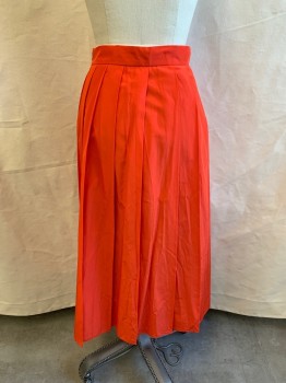 Womens, Skirt, Below Knee, SPORT MAX, Red-Orange, Poly/Cotton, Solid, 2, A-line Skirt, Pleated Skirt, Smaller Pleats on Left Side, Zip Side