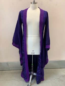 NL, Dk Purple, Synthetic, Purple Lace Trim Along Neck, Down Front, No Closures, & On Cuffs, Long Over-sized Angel Sleeves