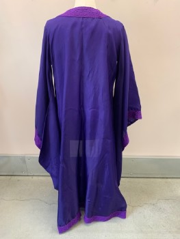 Unisex, Sci-Fi/Fantasy Robe, NL, Dk Purple, Synthetic, OS, Purple Lace Trim Along Neck, Down Front, No Closures, & On Cuffs, Long Over-sized Angel Sleeves