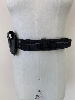 BIANCHI INTNL, Black, Cotton, Webb, Double Pouch Holster, 2 Small Pouches with Side Release Buckles, Velcro Straps, Side Release Buckle at Back