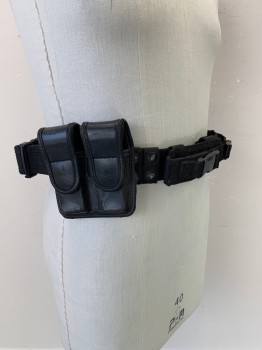 BIANCHI INTNL, Black, Cotton, Webb, Double Pouch Holster, 2 Small Pouches with Side Release Buckles, Velcro Straps, Side Release Buckle at Back