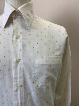SEARS, Off White, Faded Black, Red, Gray, Polyester, Cotton, Dots, Squares, L/S, Button Front, Collar Attached, Chest Pocket