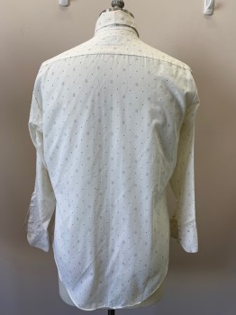 Mens, Shirt, SEARS, Off White, Faded Black, Red, Gray, Polyester, Cotton, Dots, Squares, 32, 15.5, L/S, Button Front, Collar Attached, Chest Pocket