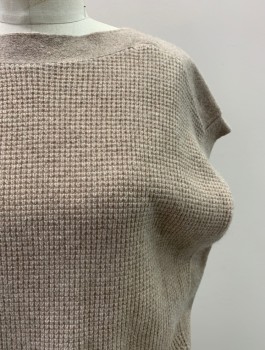 Womens, Sweater Vest, CLUB MONACO, Beige, Cashmere, Solid, B: 40, XS, Ribbed and Waffle Knit, Boat Neck, Sleeveless, Pullover 