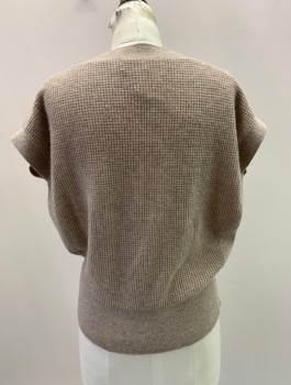 Womens, Sweater Vest, CLUB MONACO, Beige, Cashmere, Solid, B: 40, XS, Ribbed and Waffle Knit, Boat Neck, Sleeveless, Pullover 