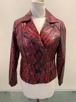 Womens, Casual Jacket, SOLO MODO, Red, Black, Polyurethane, Reptile/Snakeskin, 8, Pleather, C.A., Zip Front, L/S