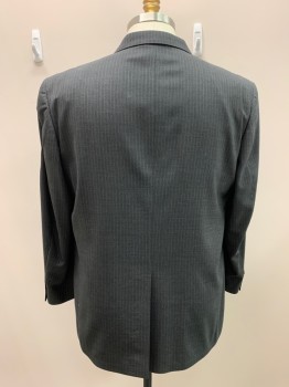 STRUCTURE, Gray, White, Wool, Stripes - Pin, Single Breasted, 3 Buttons, Notched Lapel, 3 Pockets, Single Vent