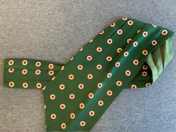 Mens, Tie, DUMONT, Forest Green, Red, Cream, Silk, Dots, Ascot/Cravat, Old Silk, Concentric Circles or Birdseyes, Single Flap with Loop Style