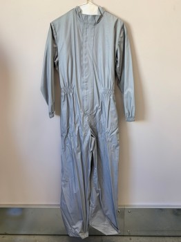 Mens, Jumpsuit, NO LABEL, Gray, Polyester, Solid, W30, C40, L/S, Collar Band, Velcro Front, Elastic Waist Band, Made To Order,
