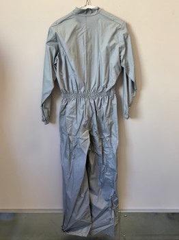 Mens, Jumpsuit, NO LABEL, Gray, Polyester, Solid, W30, C40, L/S, Collar Band, Velcro Front, Elastic Waist Band, Made To Order,