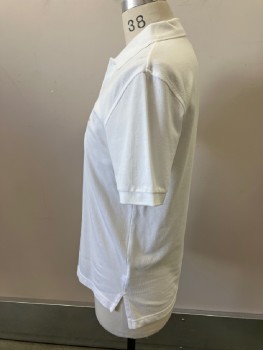 BROOKS BROTHERS, White, Cotton, Solid, Pique, 2 Btns, Logo, Rib Knit Collar And Cuffs, Slightly Longer In Back