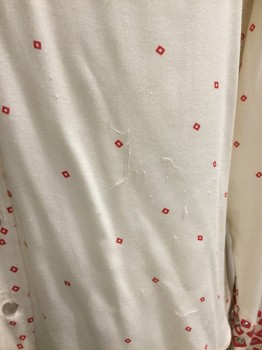 Mens, Western, YVES SAINT LAURENT, Cream, Red, Viscose, Rhinestones, Novelty Pattern, 34, 15.5, with Rhinestones in Diamonds on Western Yoke, Snap Front, Yoke Becomes Snap Flap on 2 Pockets, Rhinestones on Cuffs, L/S, C.A., Thread Pulls Throughout