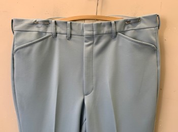FARAH, Baby Blue, Polyester, Solid, Flat Front, Belt Loops, Zip Fly,
